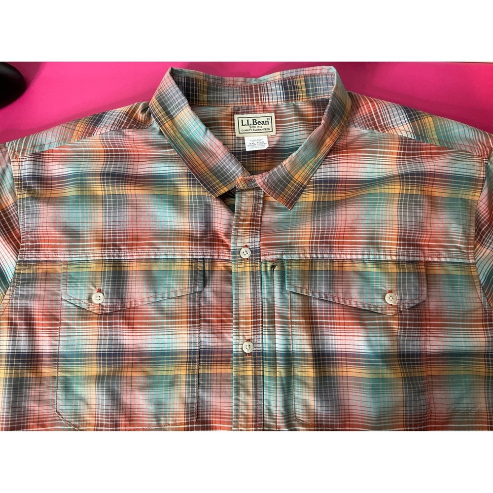 LL Bean Mens Plaid Short Sleeve Button Up Shirt Size XXL Outdoor Casual Rugged - Picture 6 of 9